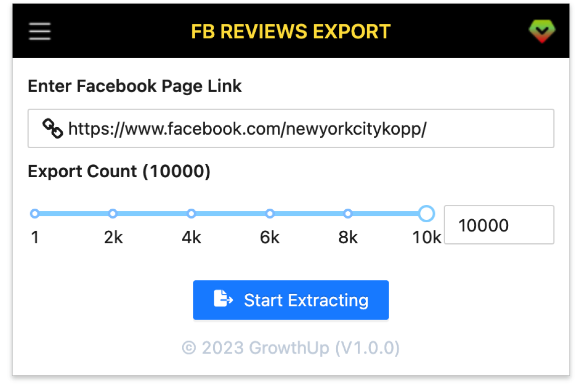 Facebook Reviews Extractor Screenshot